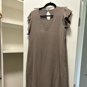 Brown Textured V-Neck Dress